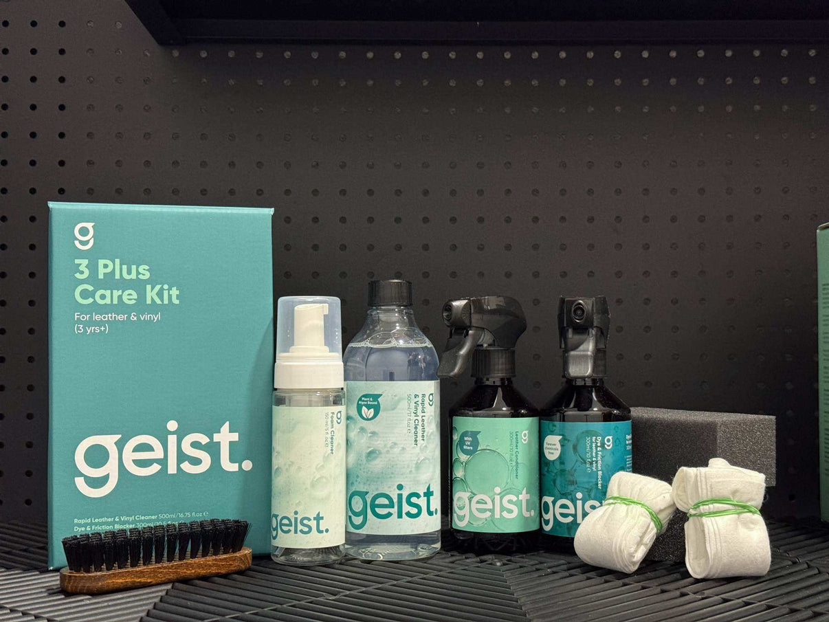 Kit para limpieza y cuidado de piel y vinilo con limpiador, acondicionador y bloqueador de fricción
